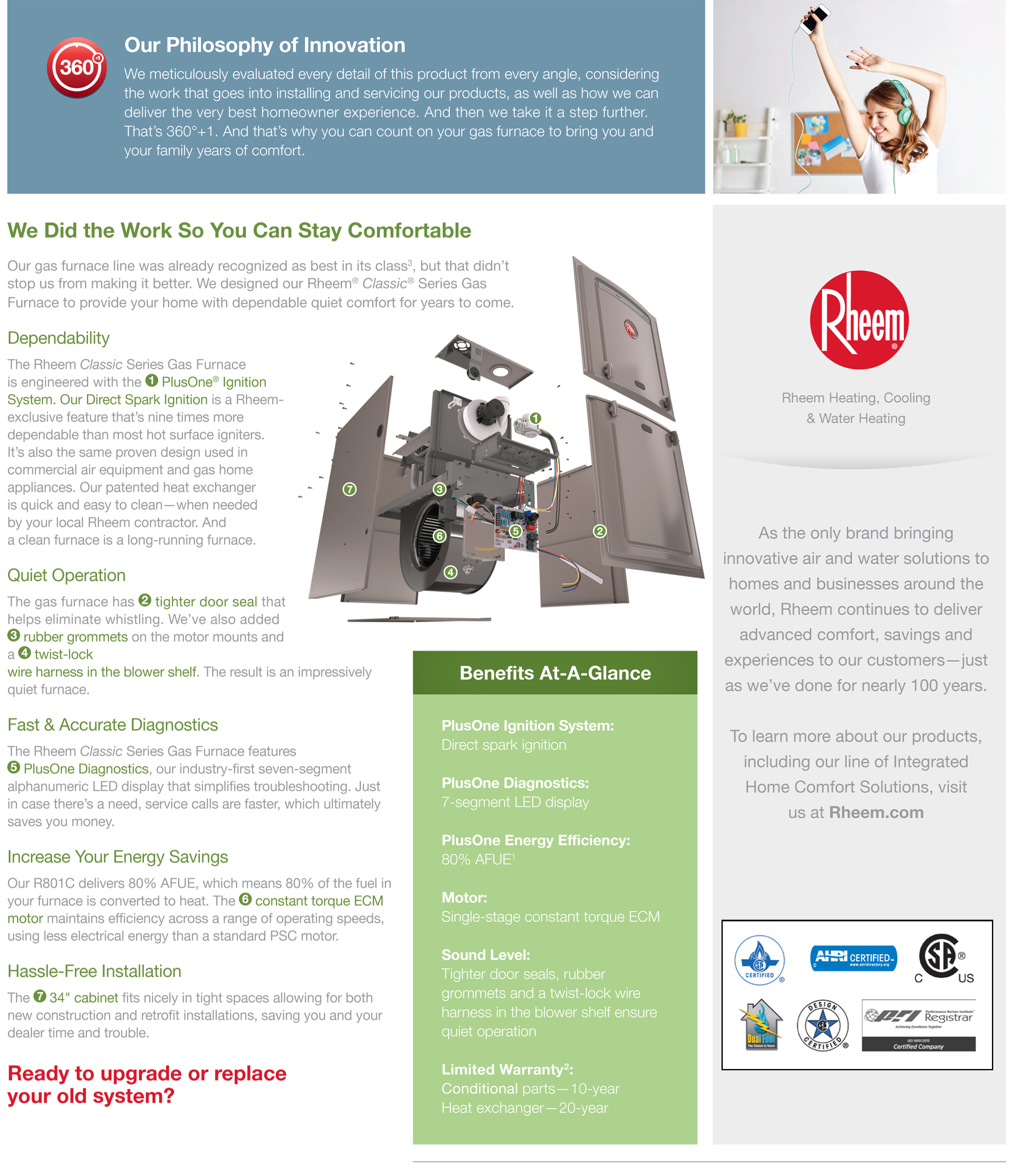 Rheem 80% Single Stage 100K BTU Gas Furnace, R801CA100521MSA